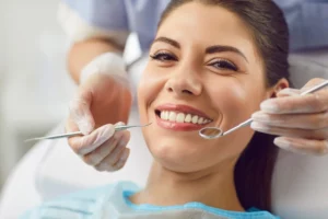 A happy patient of  Andrew Baderski Dental during a dental treatment